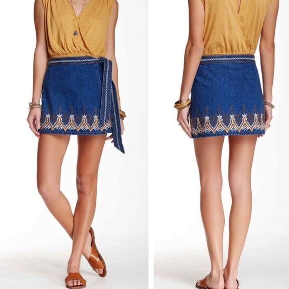 Free People Dresses & Skirts - Free People Dream Away Hendrix Denim Wrap Mini Skirt